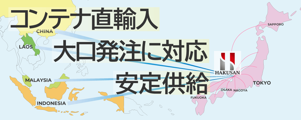 コンテナ直輸入、大口発注に対応、安定供給